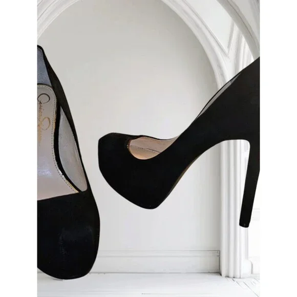 Jessica Simpson Rebeca 5.5" High Heels Sz 8 Women's Platform Pump Black Suede - Picture 14 of 16